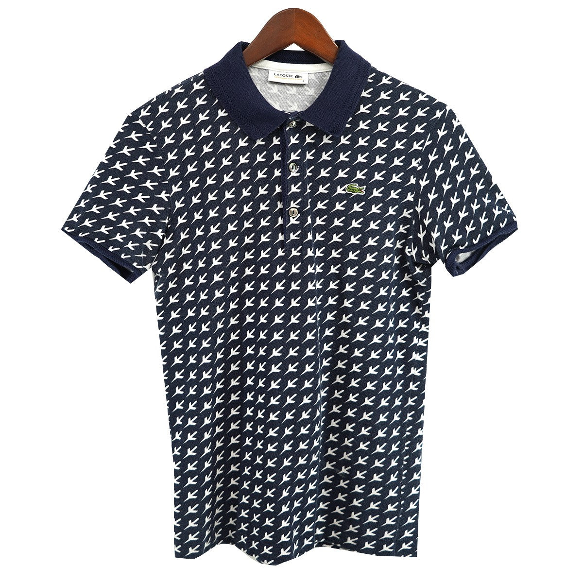 LACOSTE 総柄 SHORT SLEEVES マリーン 半袖ポロシャツ PH422E ネイビー