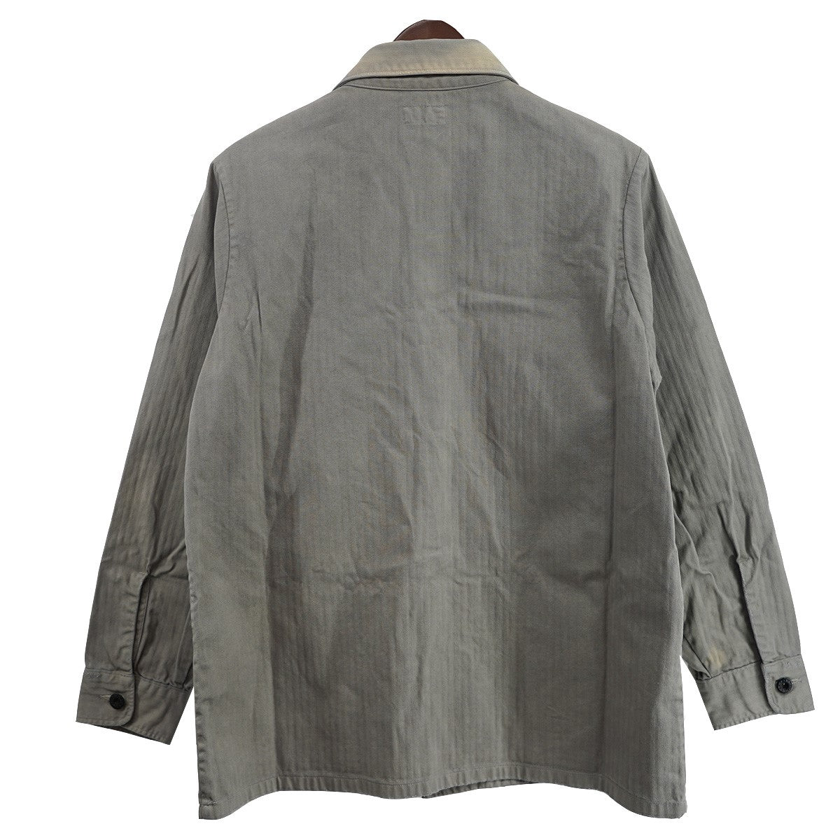 Herringbone canvas shirt jacketロゴ パッチ ダメージ加工 ミリタリー シャツ