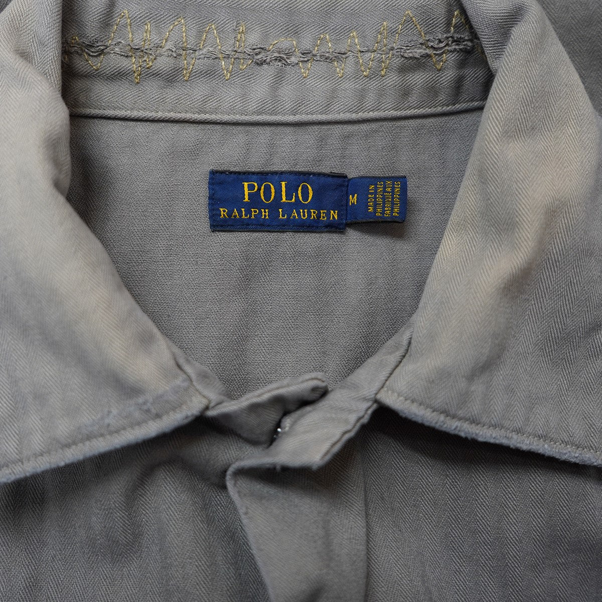 Herringbone canvas shirt jacketロゴ パッチ ダメージ加工 ミリタリー シャツ