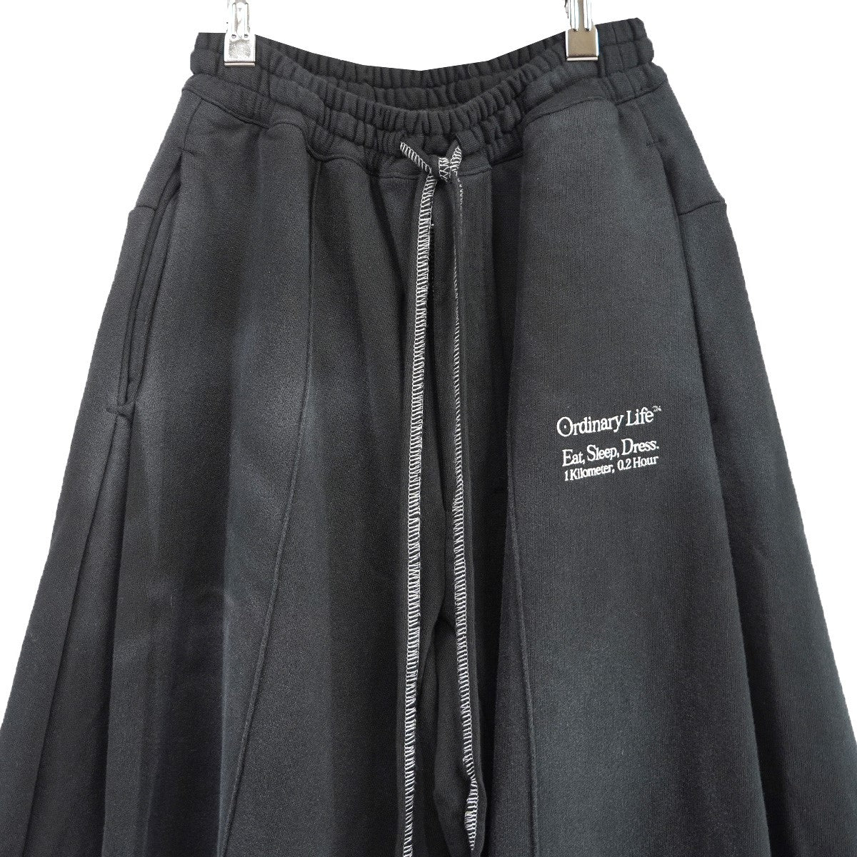 WASHED ORDINARY HOME PANTALONワイド ウォッシュド加工 裾ダメージ加工 イージー スウェットパンツ