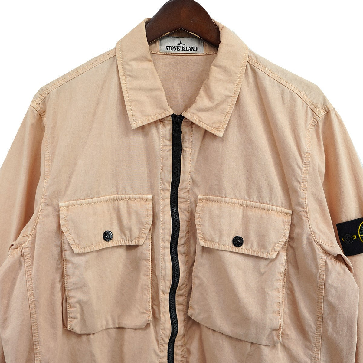 2Pocket Brushed Cotton Jacketロゴパッチ 加工 ジップ シャツジャケット