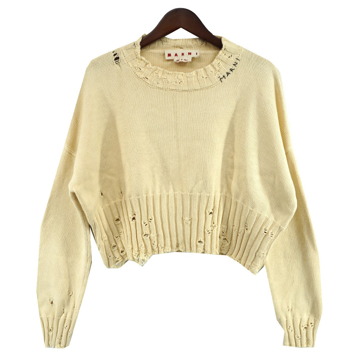 23AW ROUNDNECK SWEATER短丈 ロゴ ダメージ デストロイ加工 コットン ニット セーター