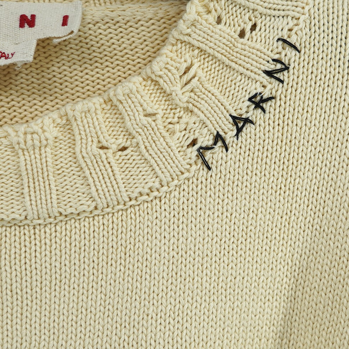 23AW ROUNDNECK SWEATER短丈 ロゴ ダメージ デストロイ加工 コットン ニット セーター