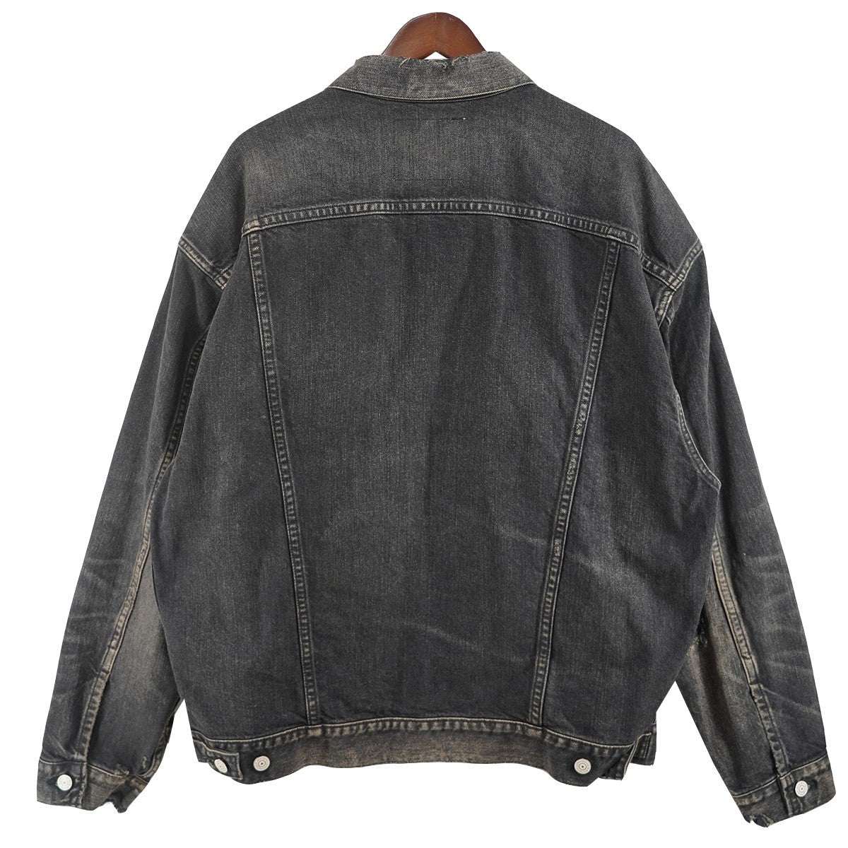 25SS 綿デニム製品加工 Vintage ヴィンテージ ダメージ 加工コラボ New Manual トラッカー Wネームデニムジャケット BLACK
