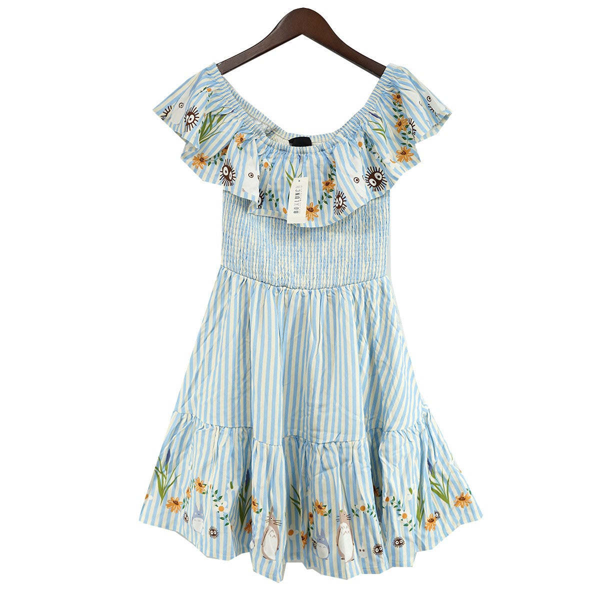 21AW となりのトトロ』ストライプフローラル アイコン ラッフル スモックドレス