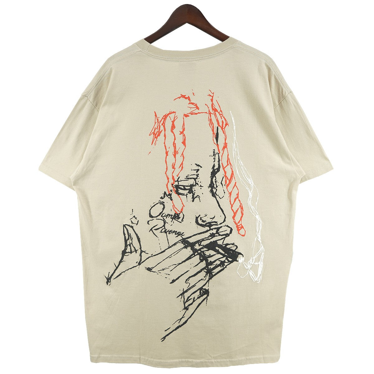 21AW Revenge x Trippie Redd Smoking T-Shirt トリッピーレッド スケッチ風 ロゴ グラフィック パフ 発砲 プリント 煙草 バック プリント 半袖 Tシャツ