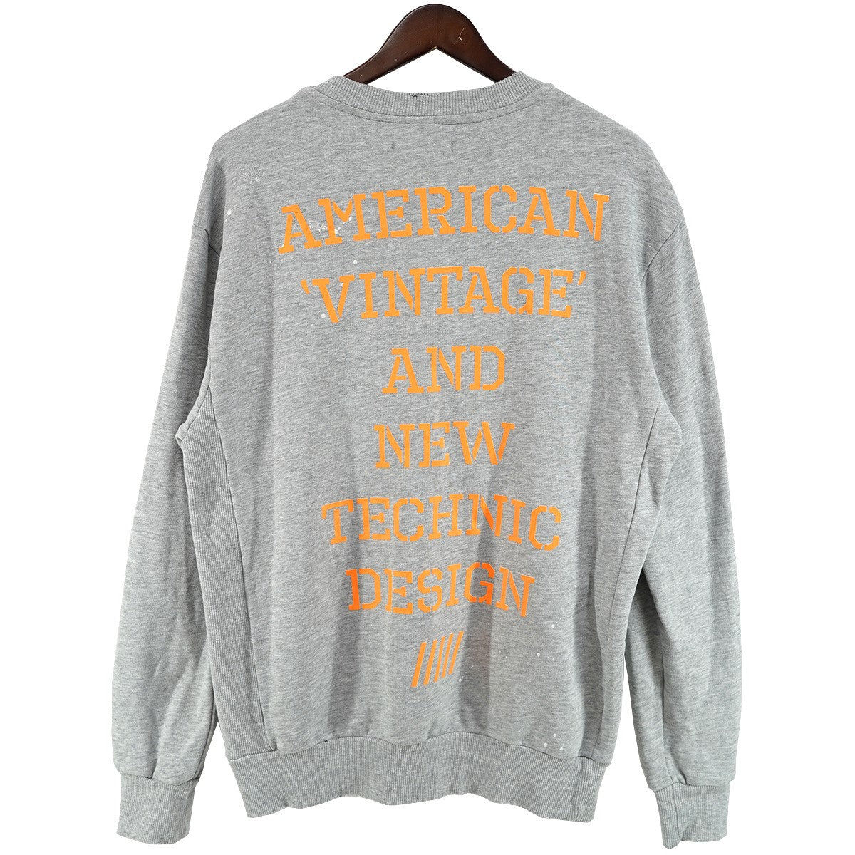 AMERICAN VINTAGE AND NEW TECHNIC DESIGN ペイント&ダメージ加工 カンガルーポケット クルーネックスウェット