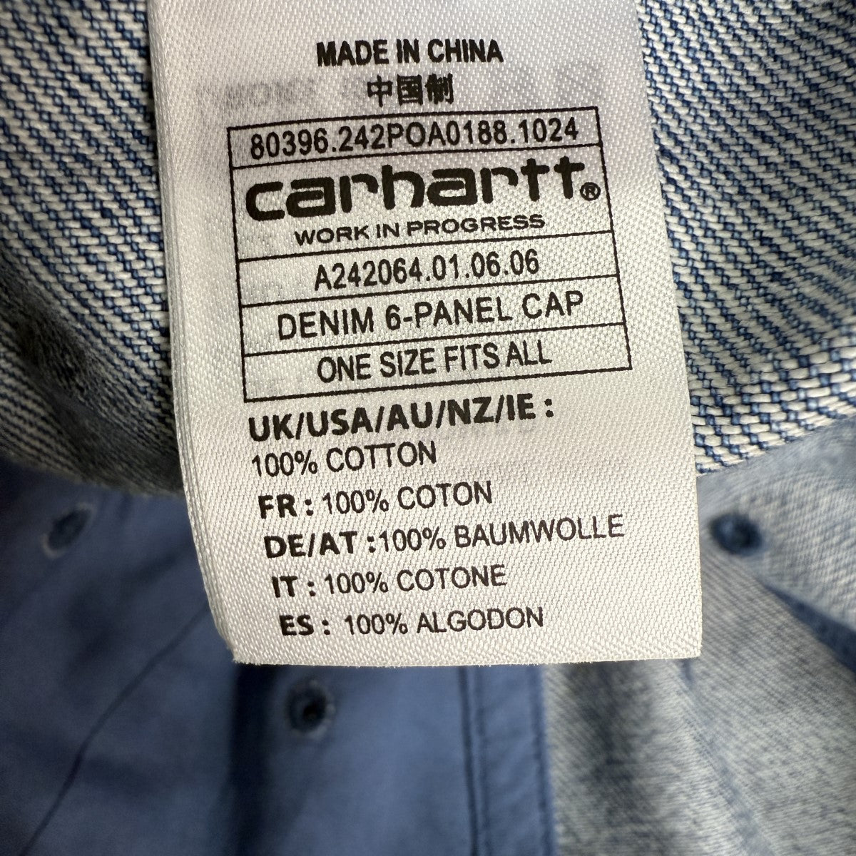 CARHARTT WIP×INVINCIBLE 24AW/DENIM 6-PANEL CAP デニムキャップA242064 古着・中古-6枚目のアイテム画像
