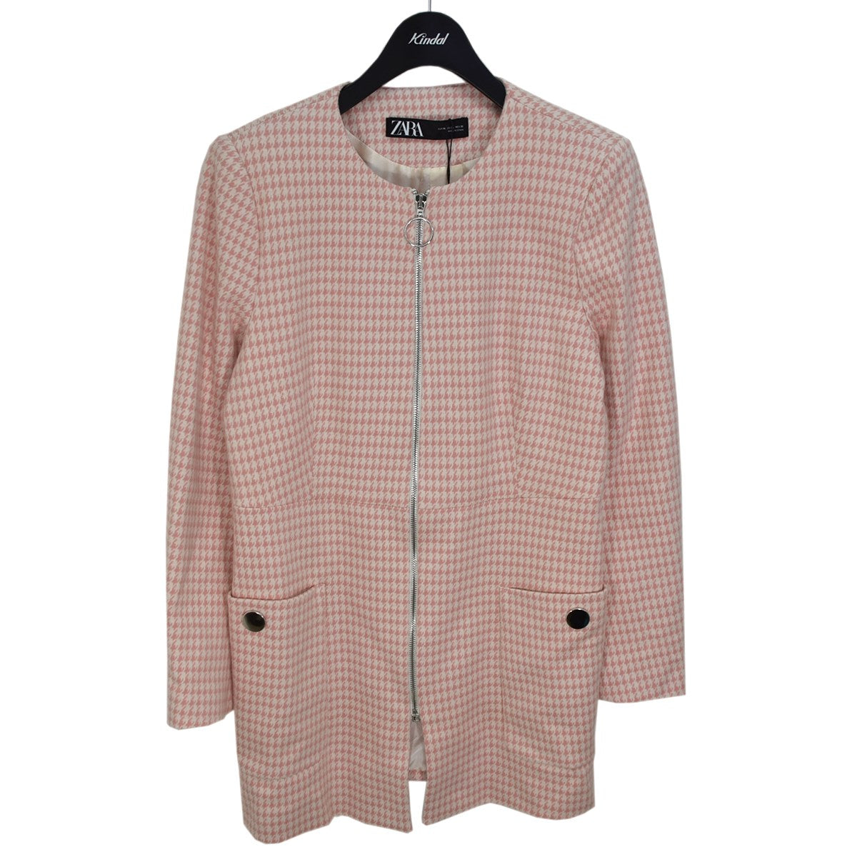ZARA(ザラ) 千鳥格子ノーカラーコート ピンク サイズ XL｜【公式 