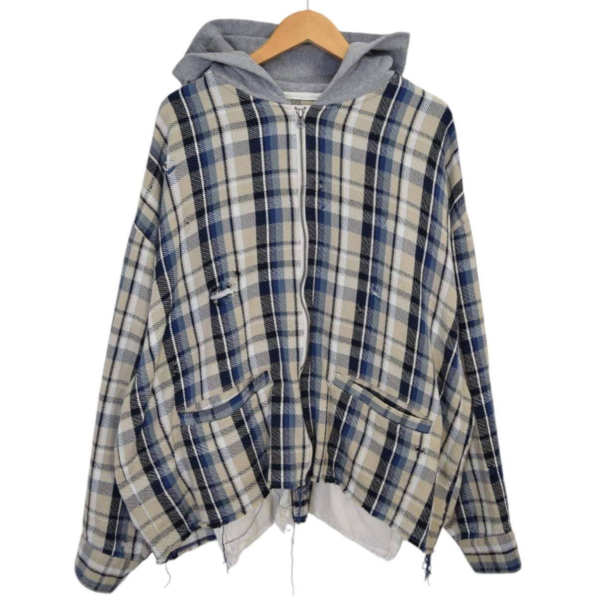 Jieda(ジエダ) DAMAGE FLANNEL HOOD SHIRTダメージ フランネル フード シャツジャケットJie-23S-SH06  Jie-23S-SH06 ベージュ×ブルー サイズ 2｜【公式】カインドオルオンライン ブランド古着・中古通販【kindal】