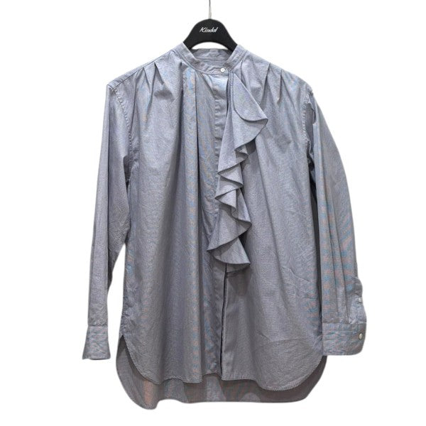 Drawer(ドゥロワー) コットンチェックスタンドフリルシャツ ブルー  