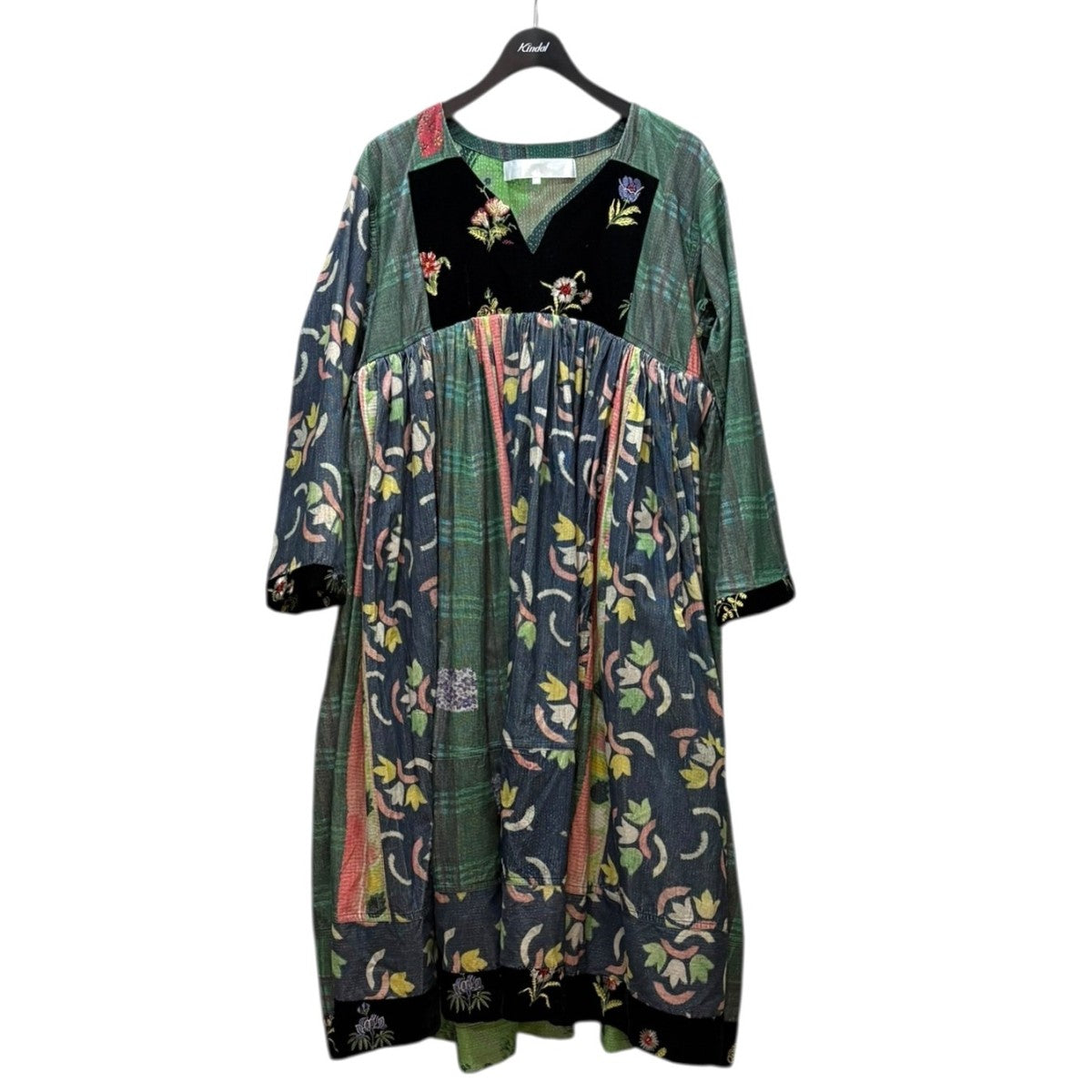 総柄 ベルベット切替 ギャザー ボリューム ワンピTJ-O001