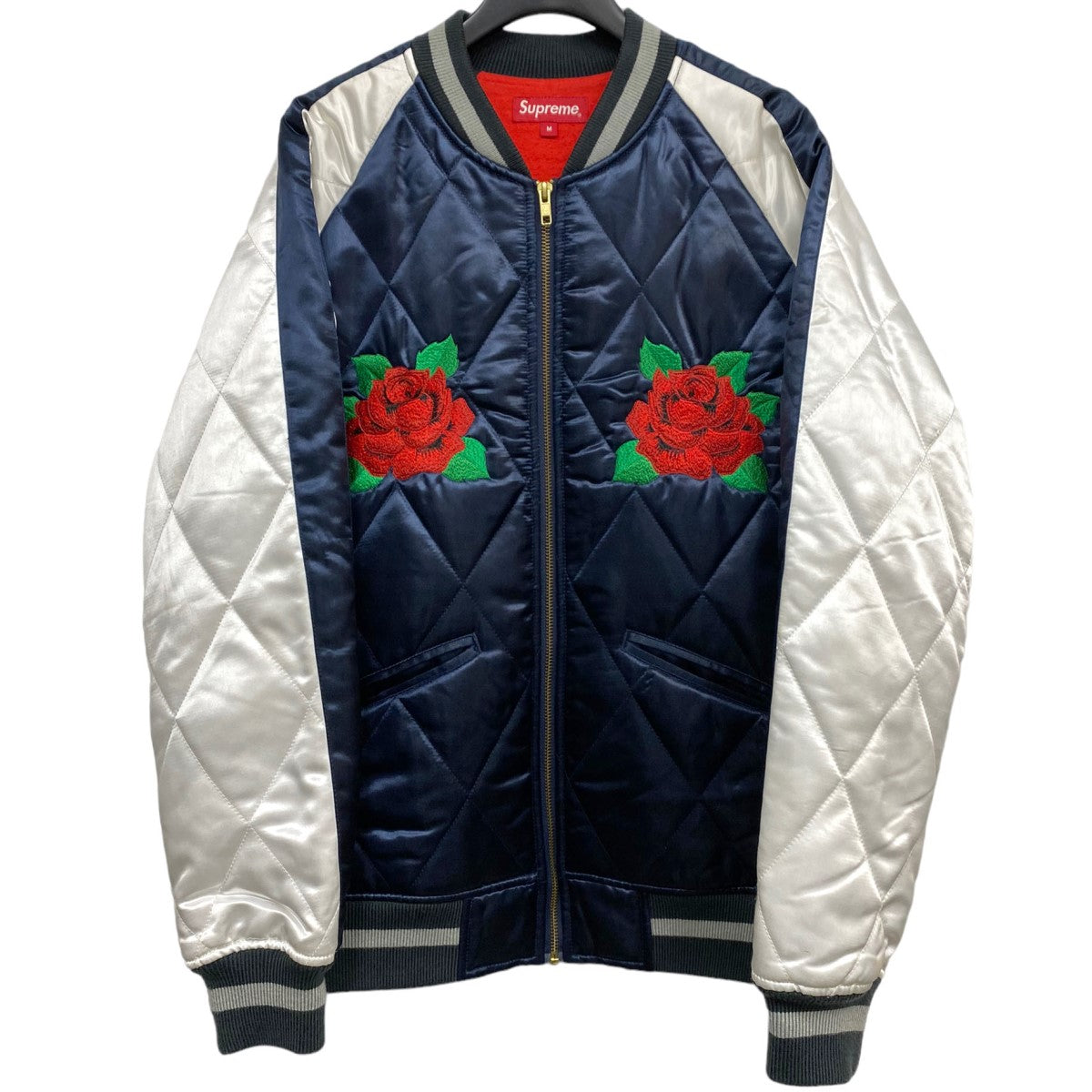 SUPREME(シュプリーム) 13AW Quilted Satin Bomber Roseローズ刺繍ZIPスカジャンボンバー ネイビー×ホワイト  サイズ 14｜【公式】カインドオルオンライン ブランド古着・中古通販【kindal】