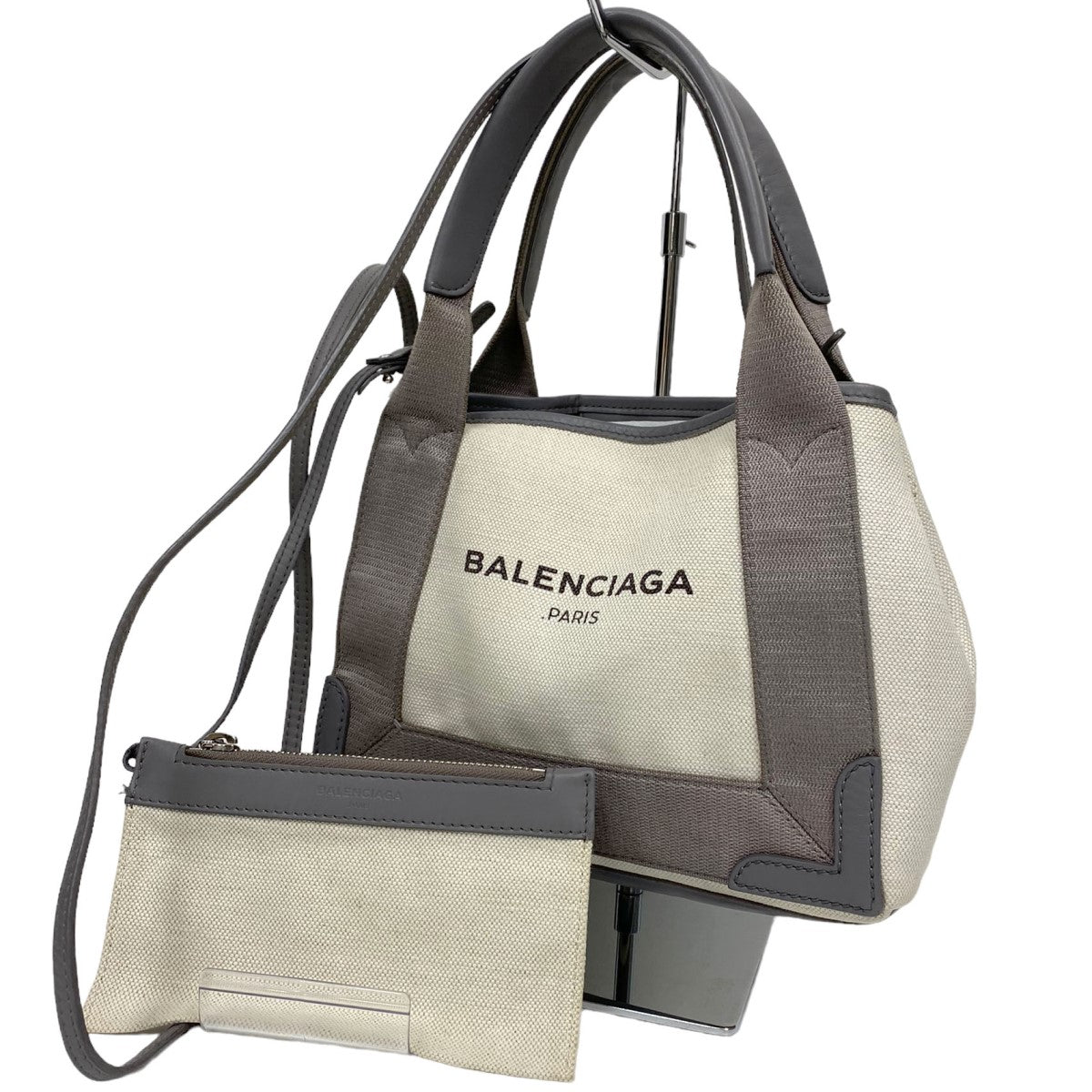 BALENCIAGA(バレンシアガ) Navy Cabas XSネイビーカバス ポーチ付2WAYショルダーミニバッグ390346 390346  グレー×アイボリー サイズ XS(cm×cm)｜【公式】カインドオルオンライン ブランド古着・中古通販【kindal】