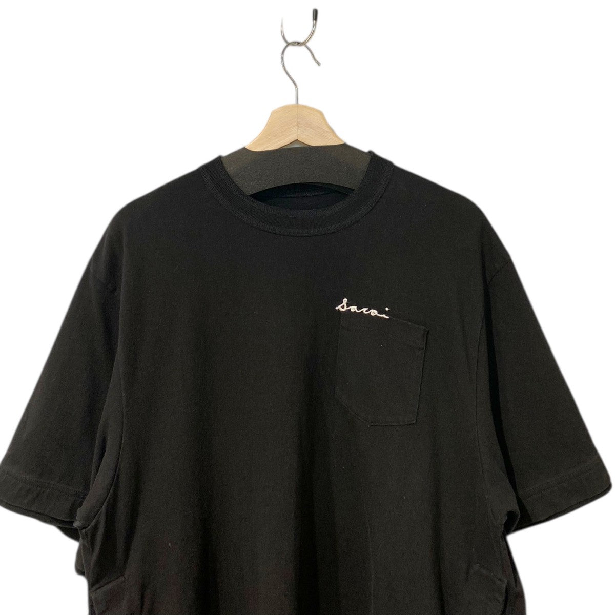 22SSCotton Twill T-Shirtロゴ刺繍切替ドッキングコットンツイルTシャツ サイドスナップボタン
