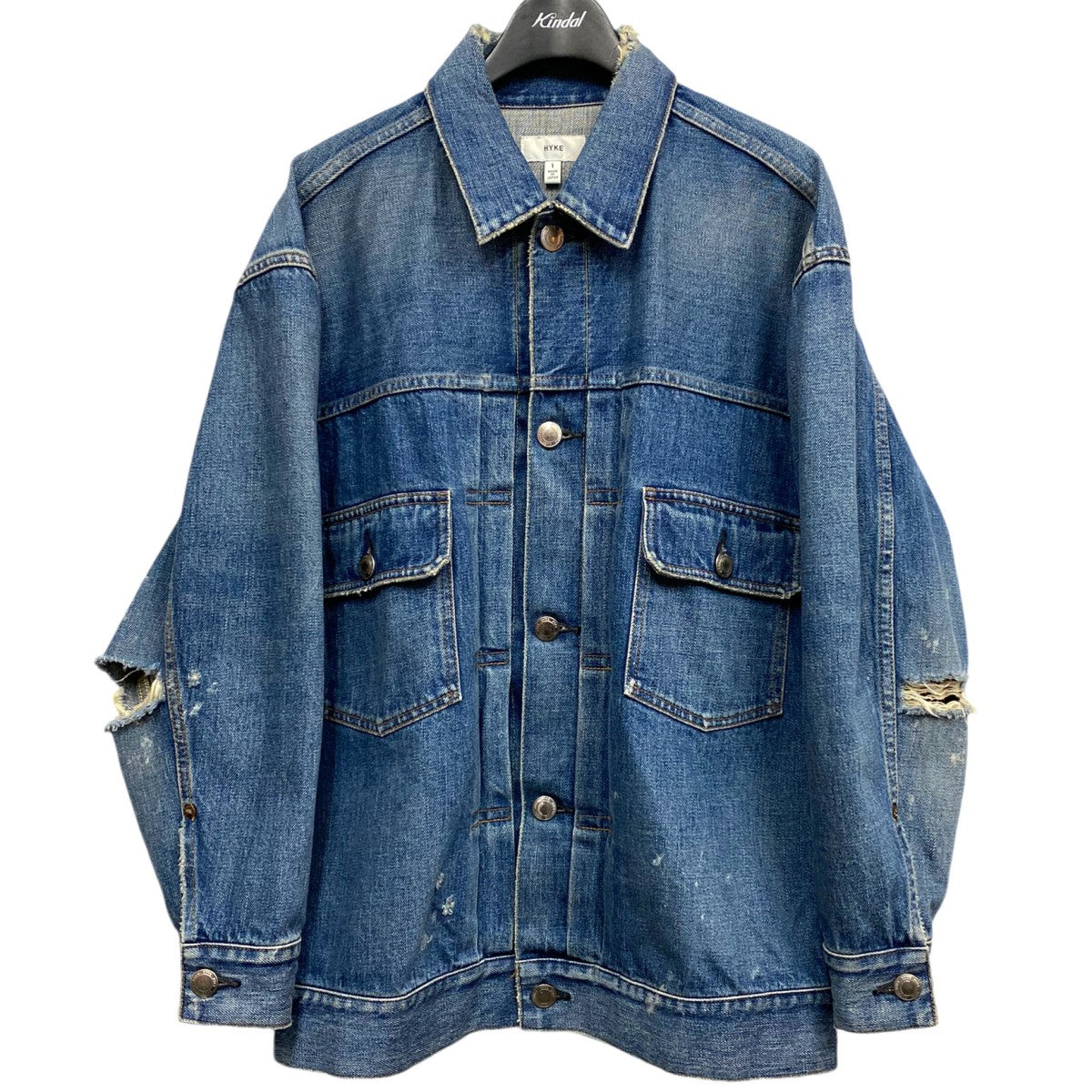 HYKE(ハイク) Denim Jacket TYPE2 BIG FIT USEDダメージ加工2nd オーバーサイズデニムジャケット インディゴ  サイズ 1(オーバーサイズ)｜【公式】カインドオルオンライン ブランド古着・中古通販【kindal】