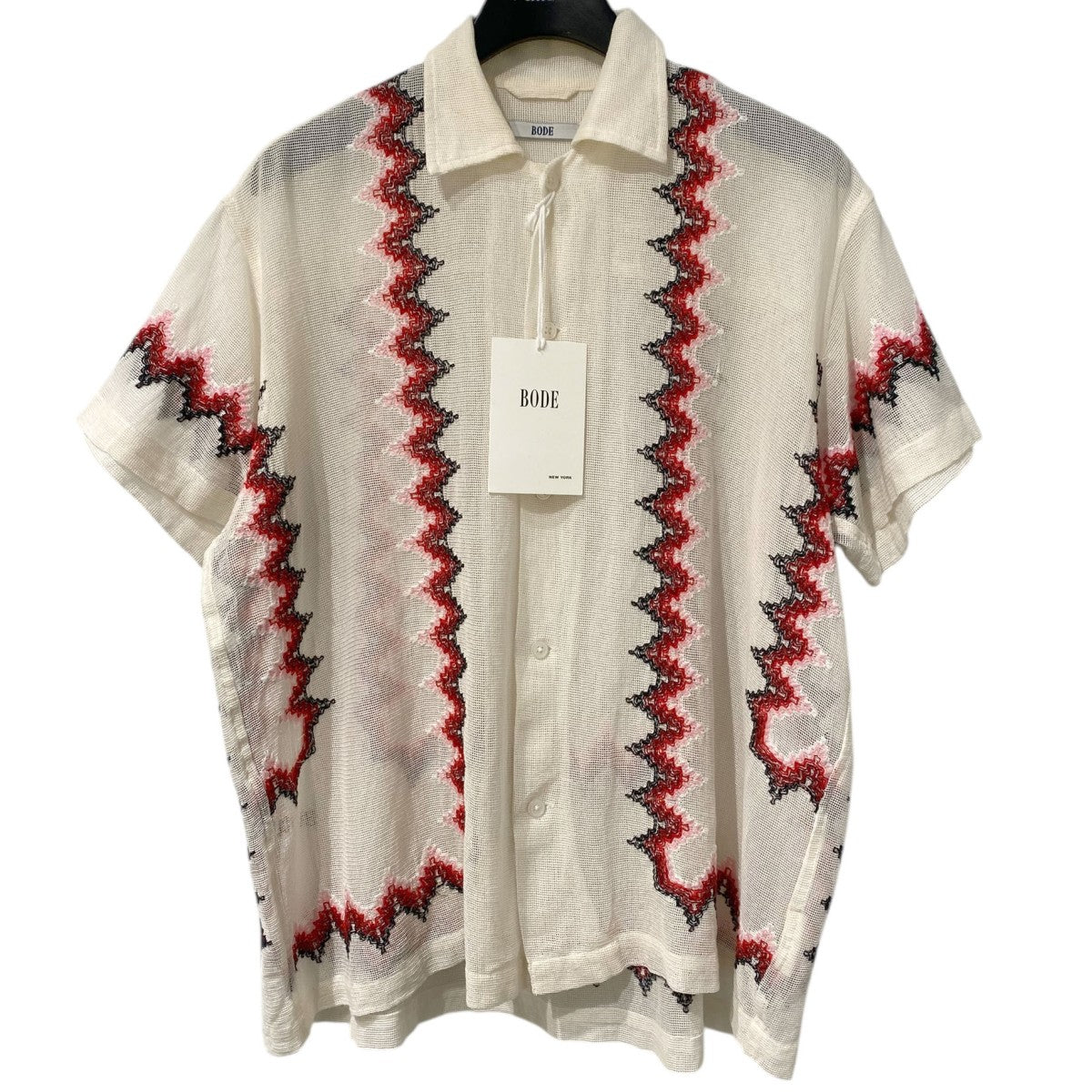 BODE ボーディ　シルク　半袖シャツ　rier dries BODE(ボーディ) 22SSEmbroidered Camp Collar S／S Shirt刺繍メッシュ