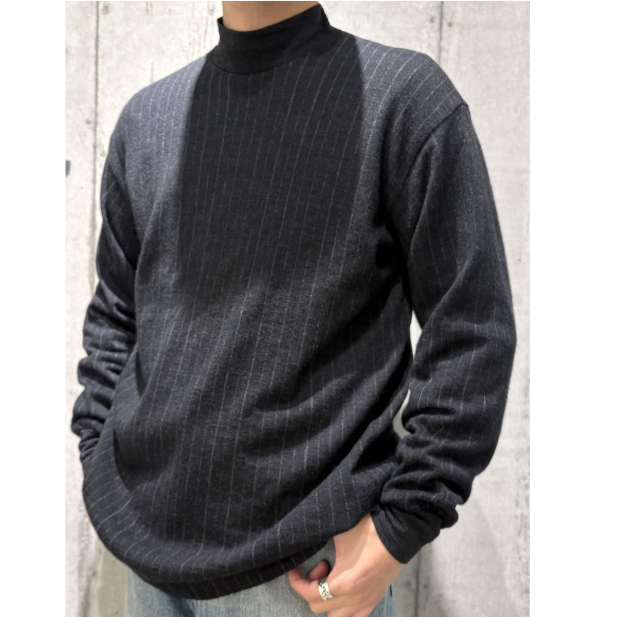 90'sAD1992田中オムストライプモックネックウールニット