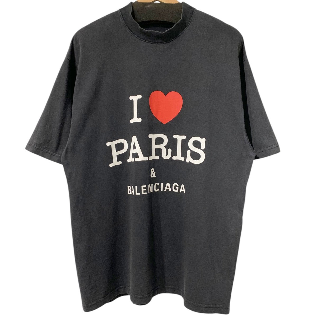 25SS764235 I Love Paris&Balenciaga T-Shirt USEDヴィンテージ加工モックネックTシャツ