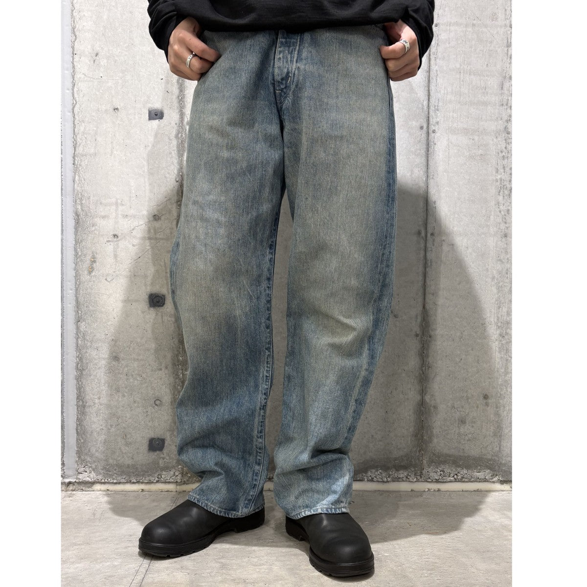 23AWSELVEDGE FADED LIGHT DENIM PANTS Vintage加工ワイドデニムパンツ