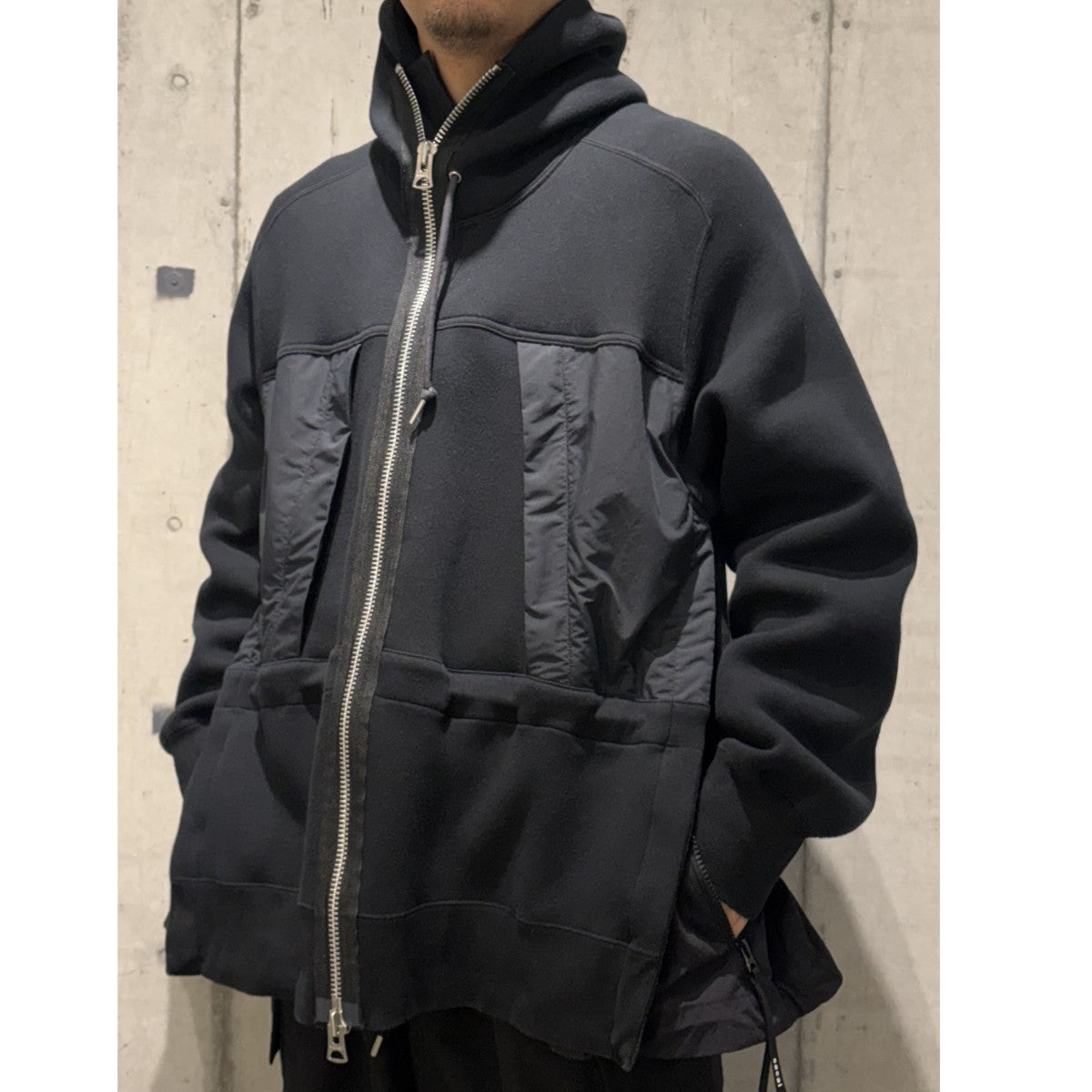 23SSNylon Twill×Sponge Sweat HoodieナイロンツイルZIPドッキングスポンジスウェットフーディ