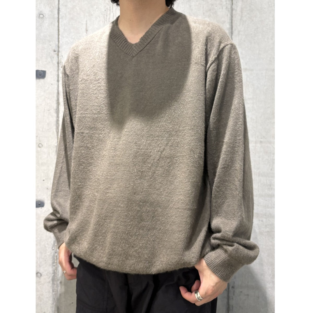 LINEN SHORT FUR V-NECK SWEATERリネンショートファーVネックセーターニット