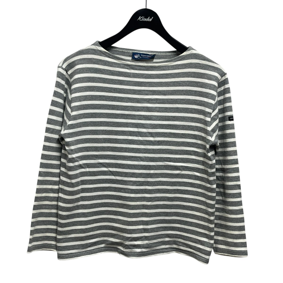 美品】SAINT JAMES ニットバスクシャツ ボーダー 36 ダークグレー紺 セントジェームス ウエッソン ネイビー／ブラック系ボーダー
