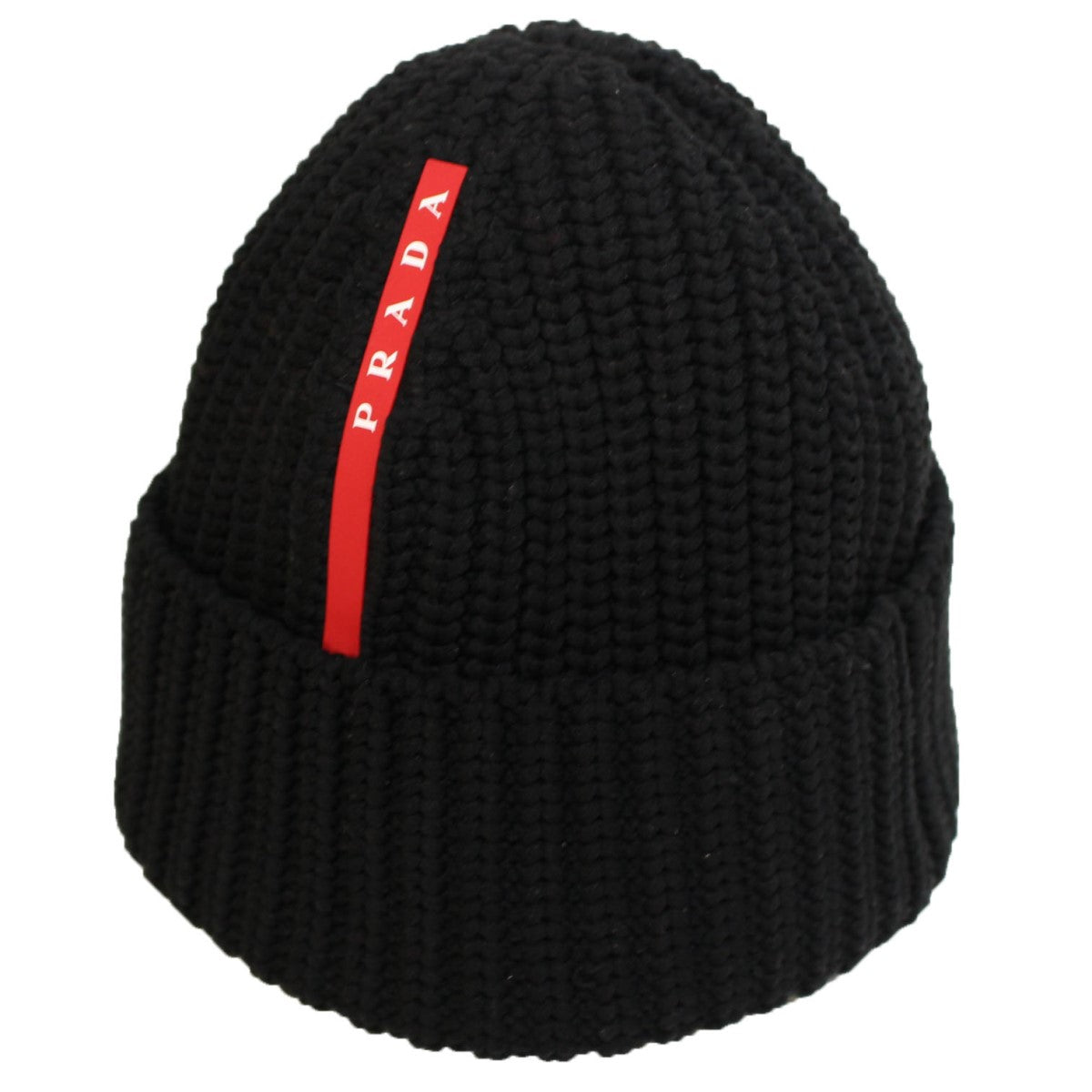 【美品】PRADA プラダ　リサイクルポリエステル ビーニー ニット帽　黒高さ20cm