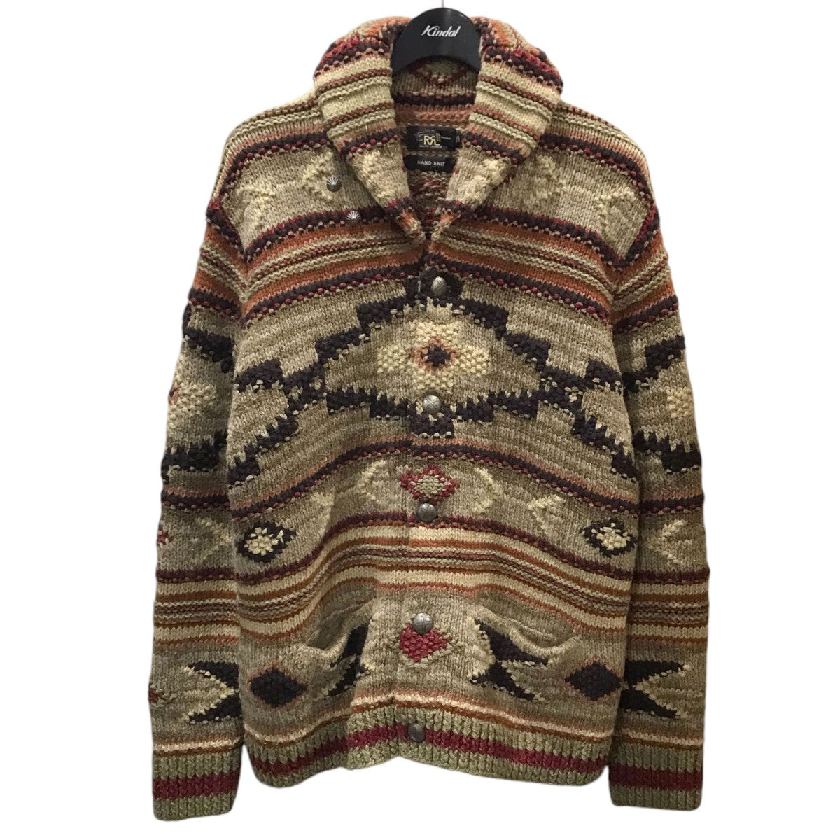 RRL(ダブルアールエル) コンチョボタンショールカラーニットカーディガン HAND KNIT ハンドニット ベージュ・ブラウン・オレンジ他 サイズ  4｜【公式】カインドオルオンライン ブランド古着・中古通販【kindal】