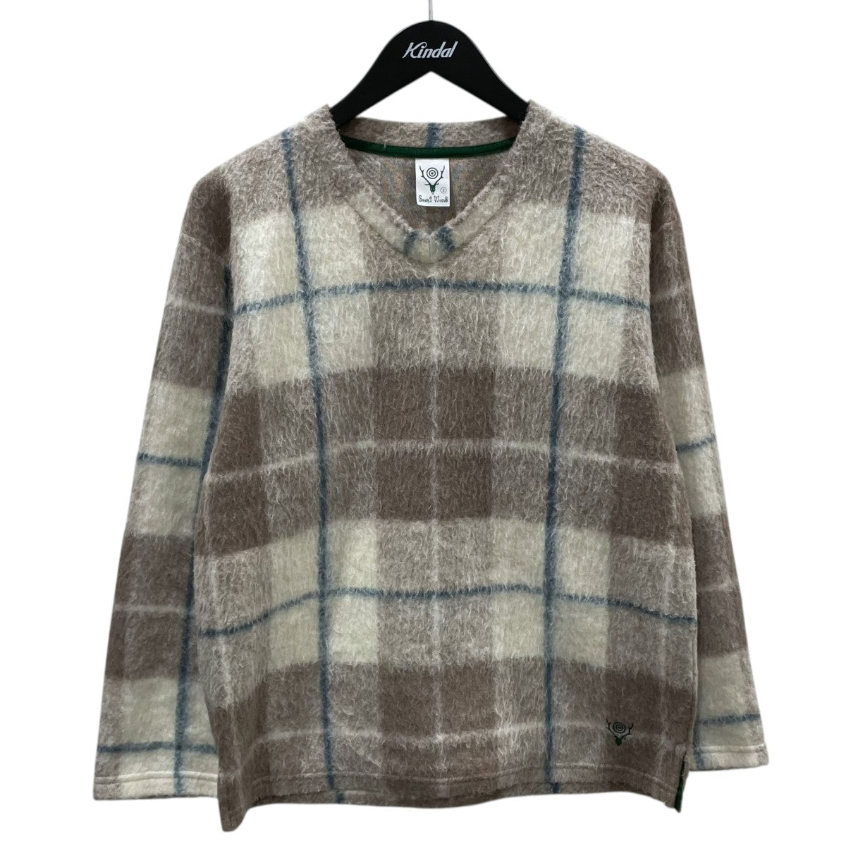 チェック柄プルオーバーVネックニットセーター