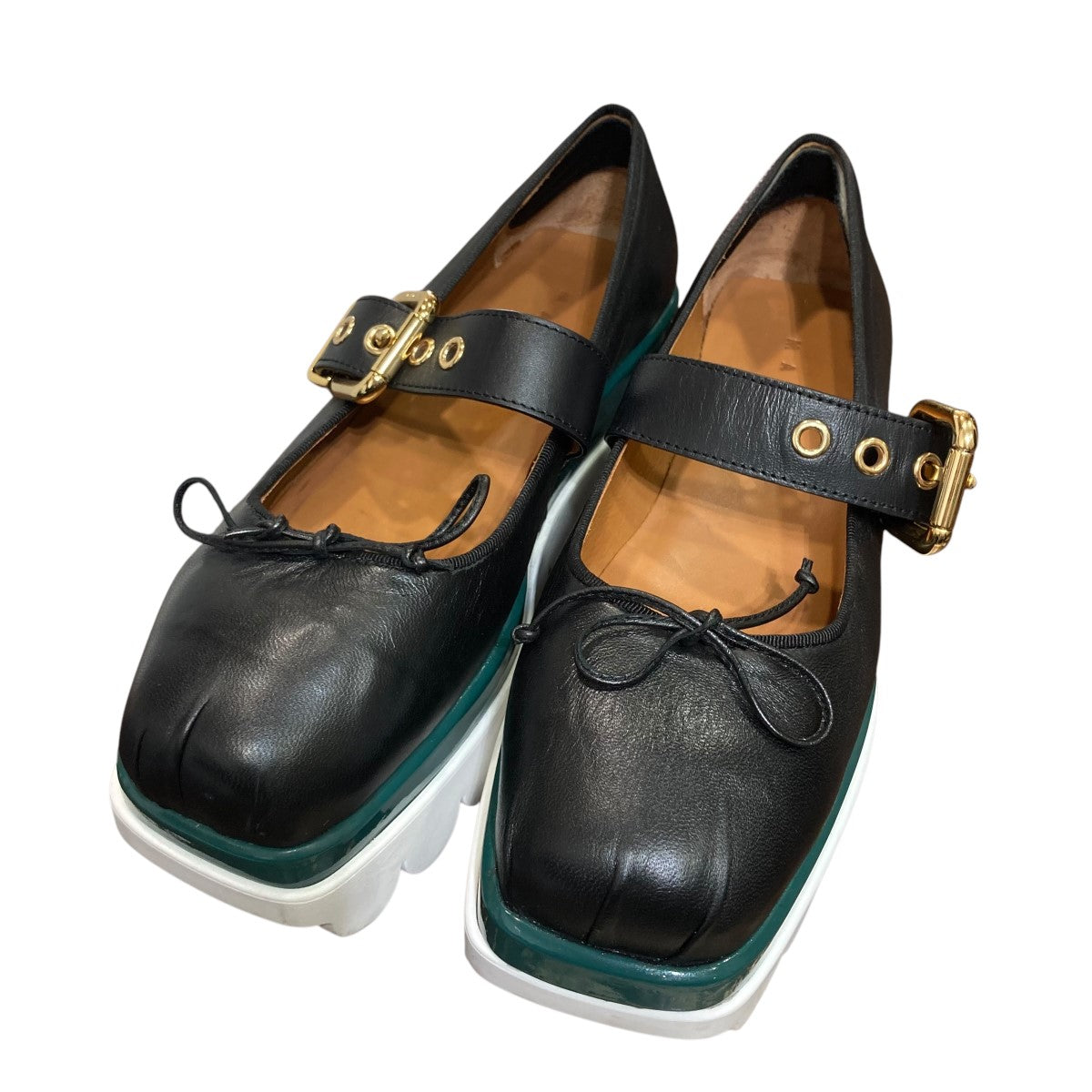 MARNI MARY JANE LOWウェッジソールバレエシューズ ブラック サイズ 38 