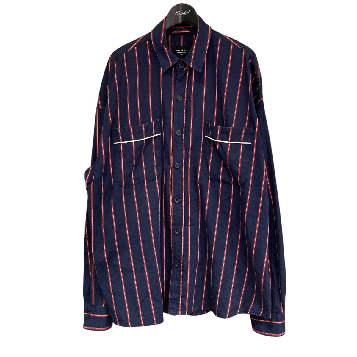 FEAR OF GOD(フィアオブゴッド) piped oversized button-upストライプ 