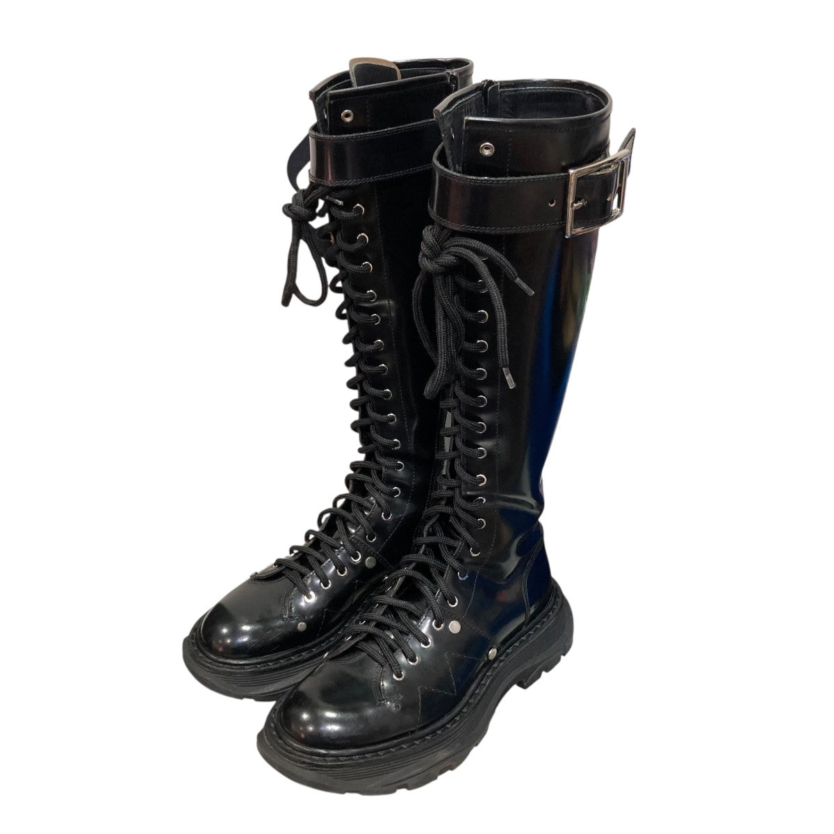 ALEXANDER McQUEEN レースアップロングブーツ595466 595466 ブラック 