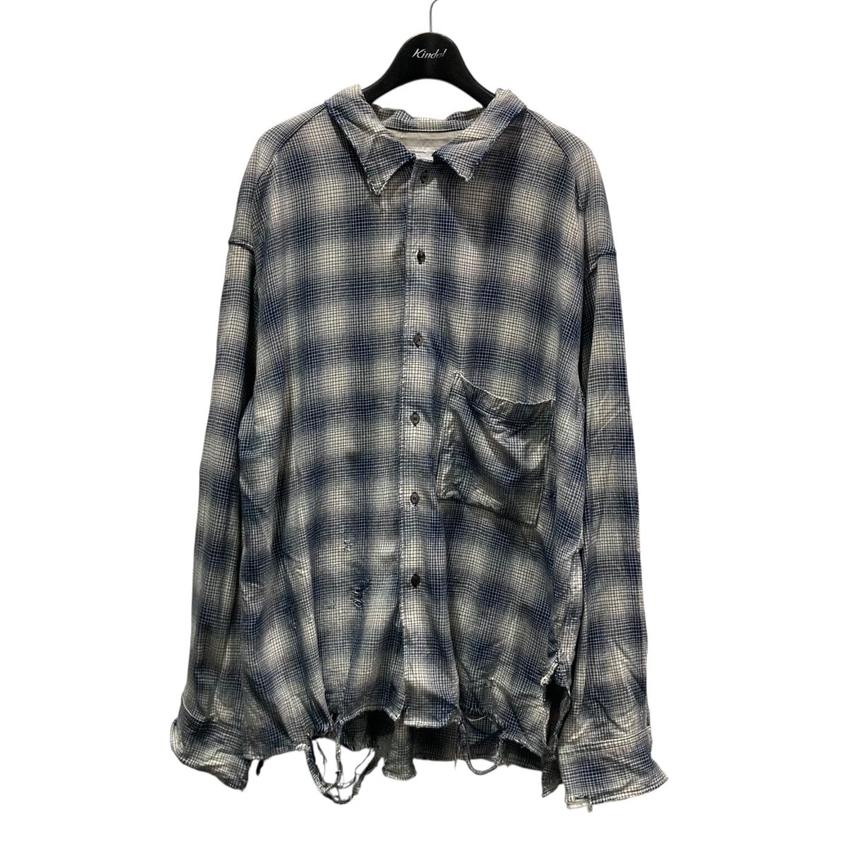 ダメージ加工 ブラック・ホワイト チェックシャツ ANCELLM(アンセルム) RAYON CHECK SHIRTダメージ加工チェック