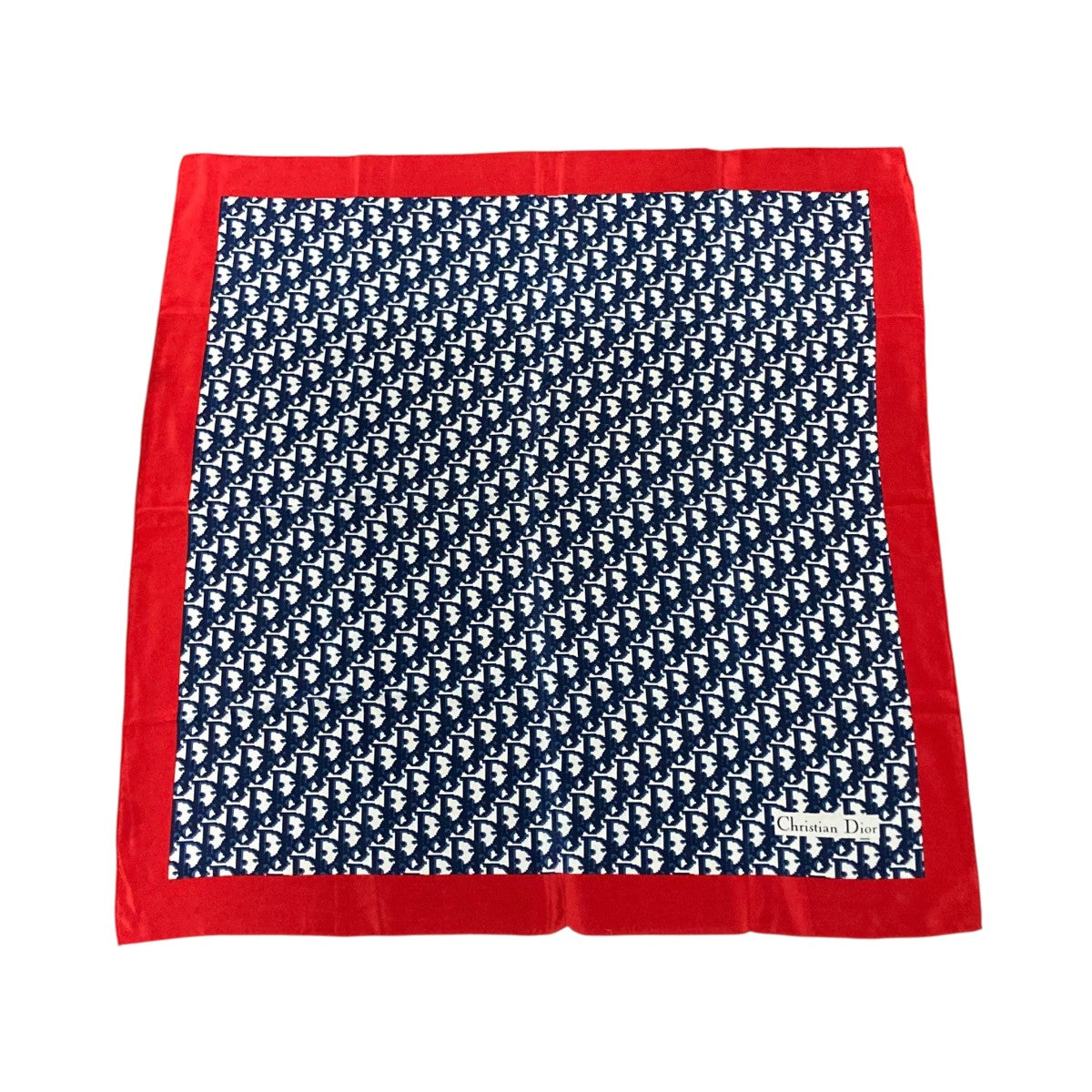 Christian Dior☆シルク？スカーフ【77×77/Red×Navy/総柄】Scarf