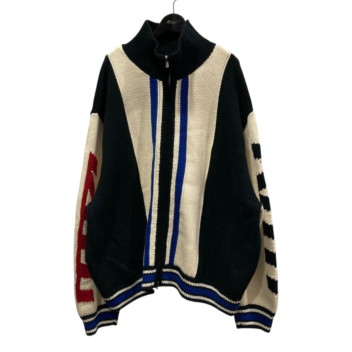 KITH(キス) カラーブロック切替ジップアップニット ホワイト×ブラック