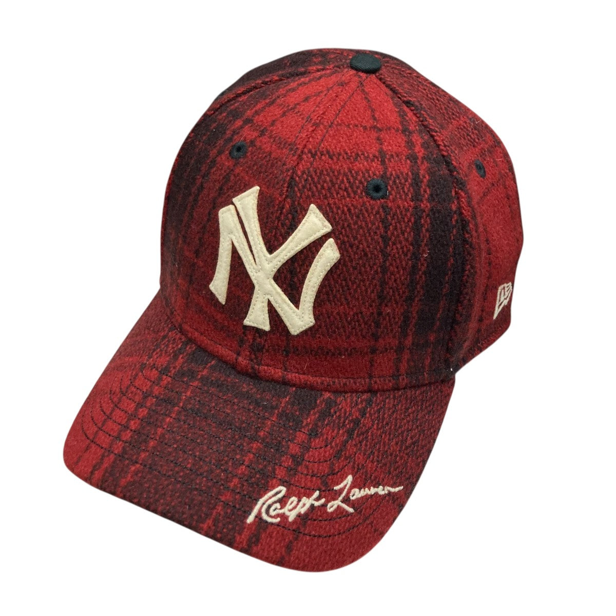 ニューエラ ラルフローレン チェック柄キャップ Lサイズ 中古 New Era×POLO RALPH LAUREN チェックウールキャップ レッド サイズ XL