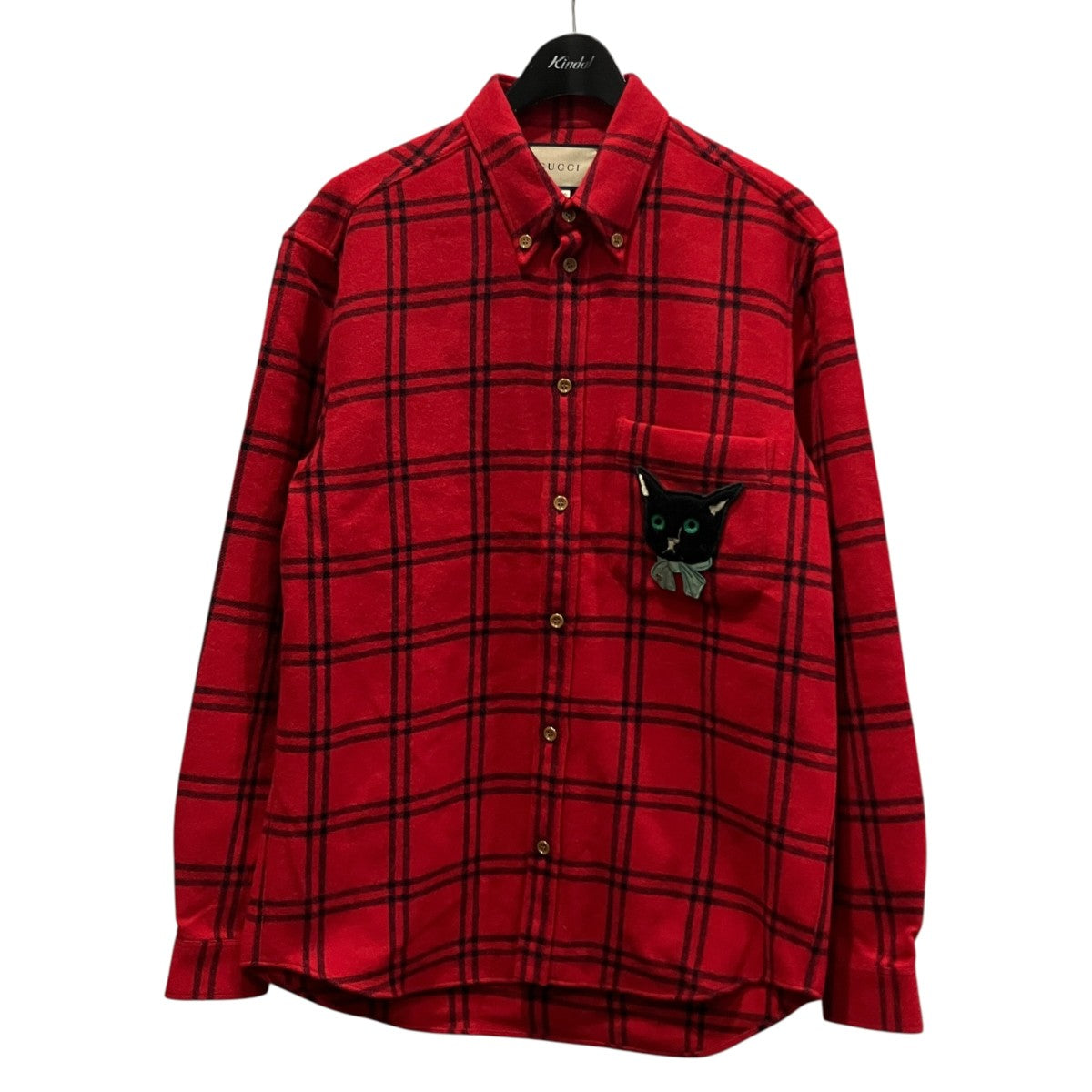 GUCCI(グッチ) 猫刺しゅうチェックネルシャツ663380 663380 レッド 