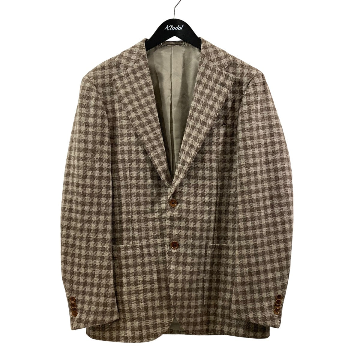 別注　RING JACKET 背抜き　テーラードジャケット　ブラウン　48 RING JACKET(リングジャケット) チェックウールテーラードジャケット