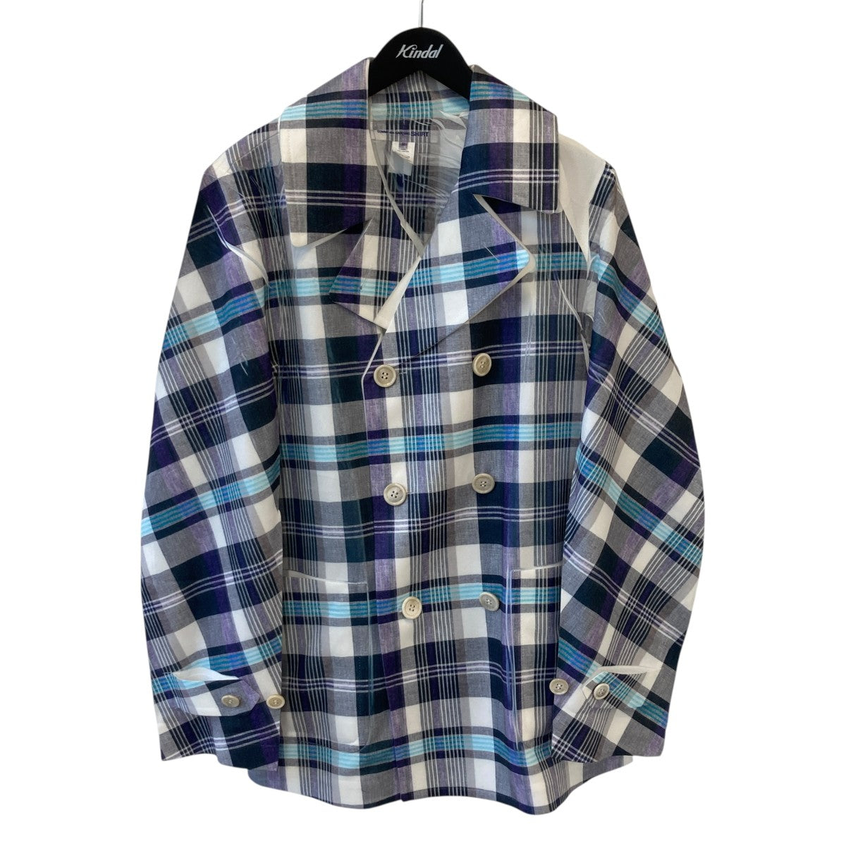 ローブドシャンブルコムデギャルソン　ジャケット　チェック　丸襟　グレー ローブドシャンブルコムデギャルソン ジャケット チェック 丸襟