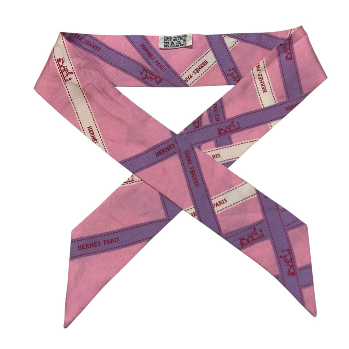HERMES(エルメス) ボリュデュック柄 ツイリー シルクスカーフ ピンク