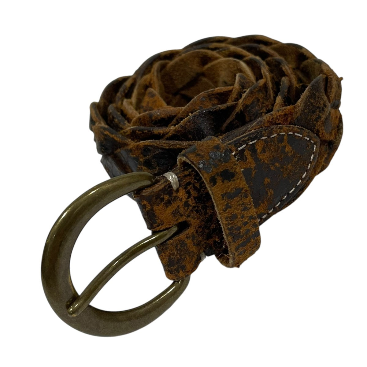 RRL(ダブルアールエル) ヴィンテージ加工編み込みレザーベルト