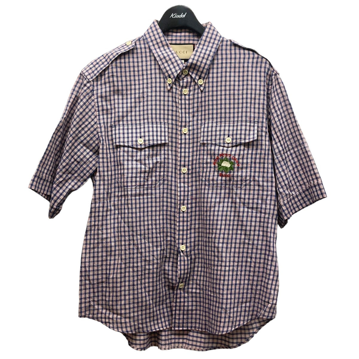 GUCCI(グッチ) 半袖チェックシャツ 654883 レッド×ネイビー サイズ 16 