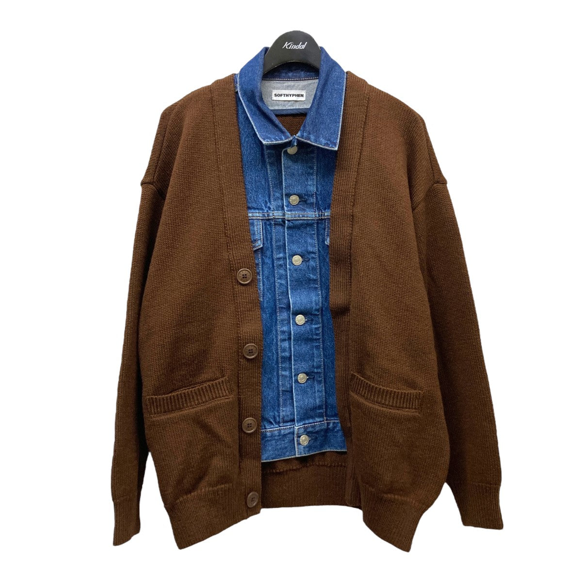 SOFTHYPHEN(ソフトハイフン) 「DENIM MIX CARDIGAN」デニムミックスカーディガン MGMNT221049  MGMNT221049 インディゴ×ブラウン サイズ M｜【公式】カインドオルオンライン ブランド古着・中古通販【kindal】