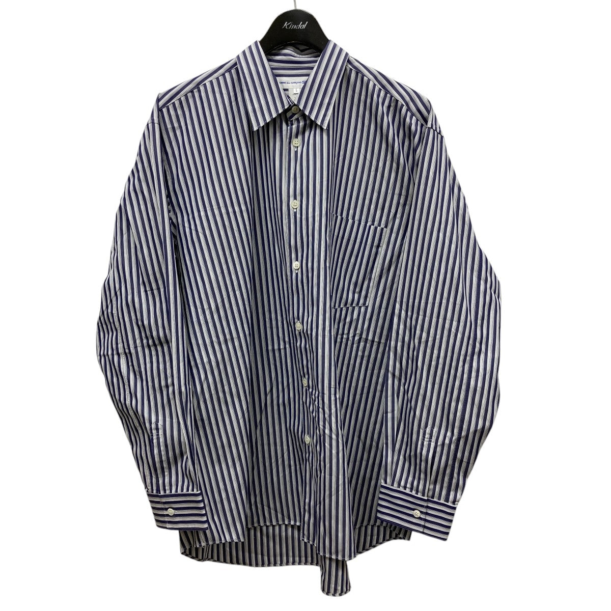 COMME des GARCONS SHIRT yarn dyed cotton stripe poplin shape 1コットンポプリンストライプレギュラーカラーシャツFZ-B220 古着・中古-1枚目のアイテム画像