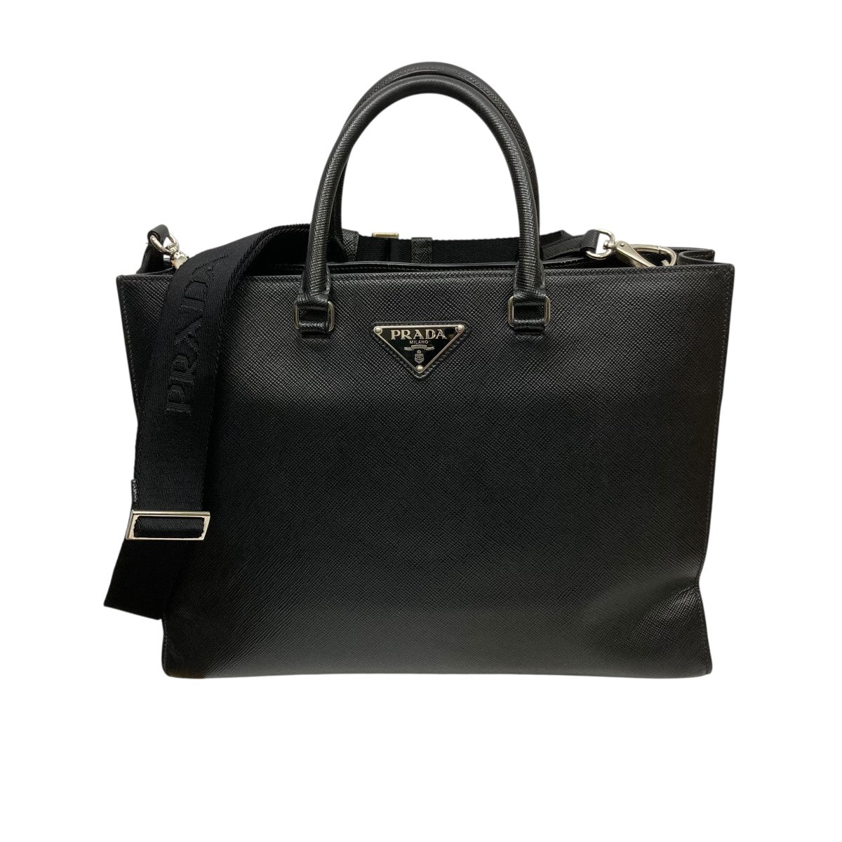 【超極美品】プラダ ダブルバッグ サフィアーノ トライアングルロゴ トートバッグ PRADA(プラダ) サフィアーノレザートライアングルロゴトート