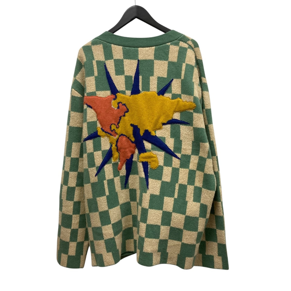 CARDINAL CHECKER CARDIGANチェッカー柄バック刺しゅうカシミヤシルクカーディガン