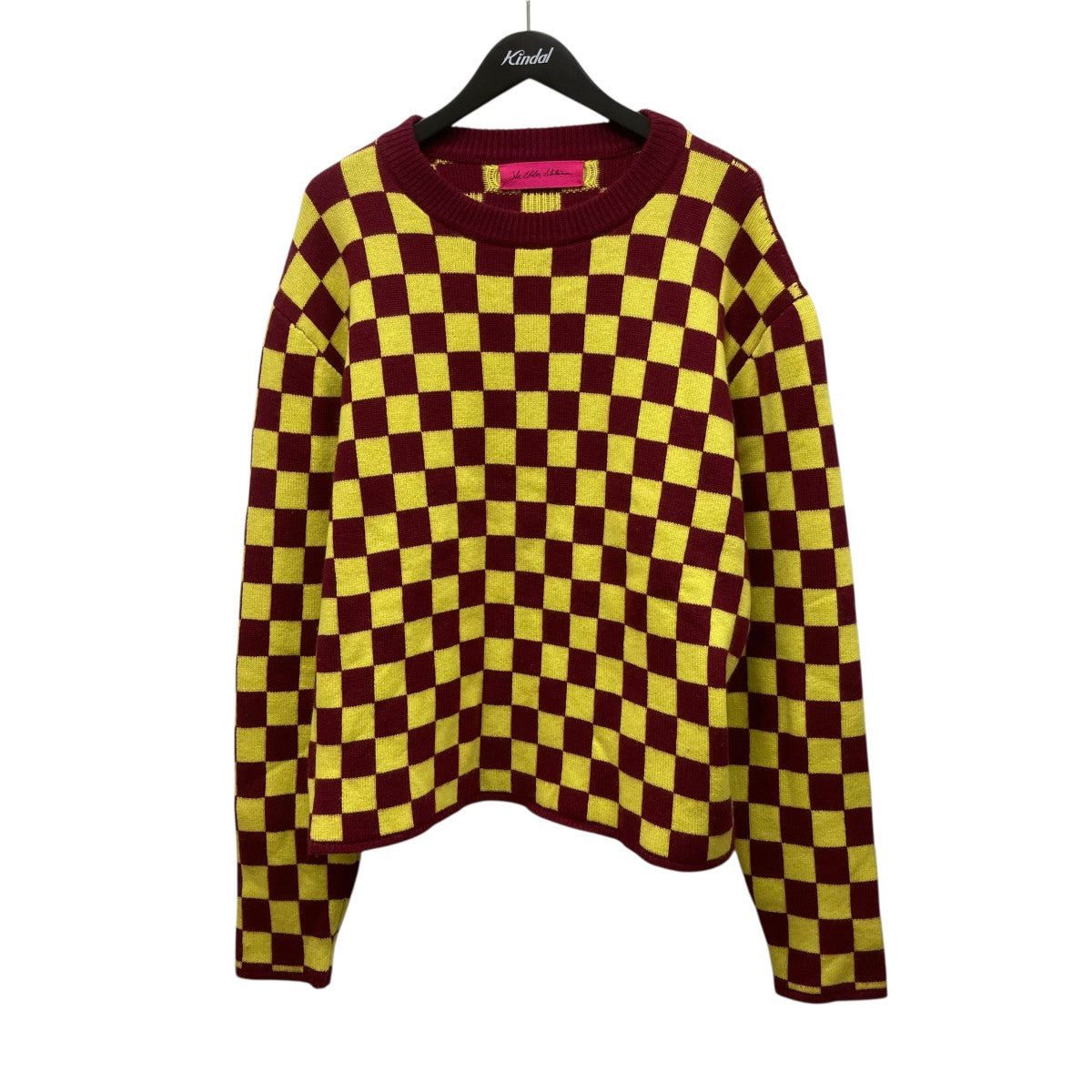 チェッカー柄カシミヤニット
