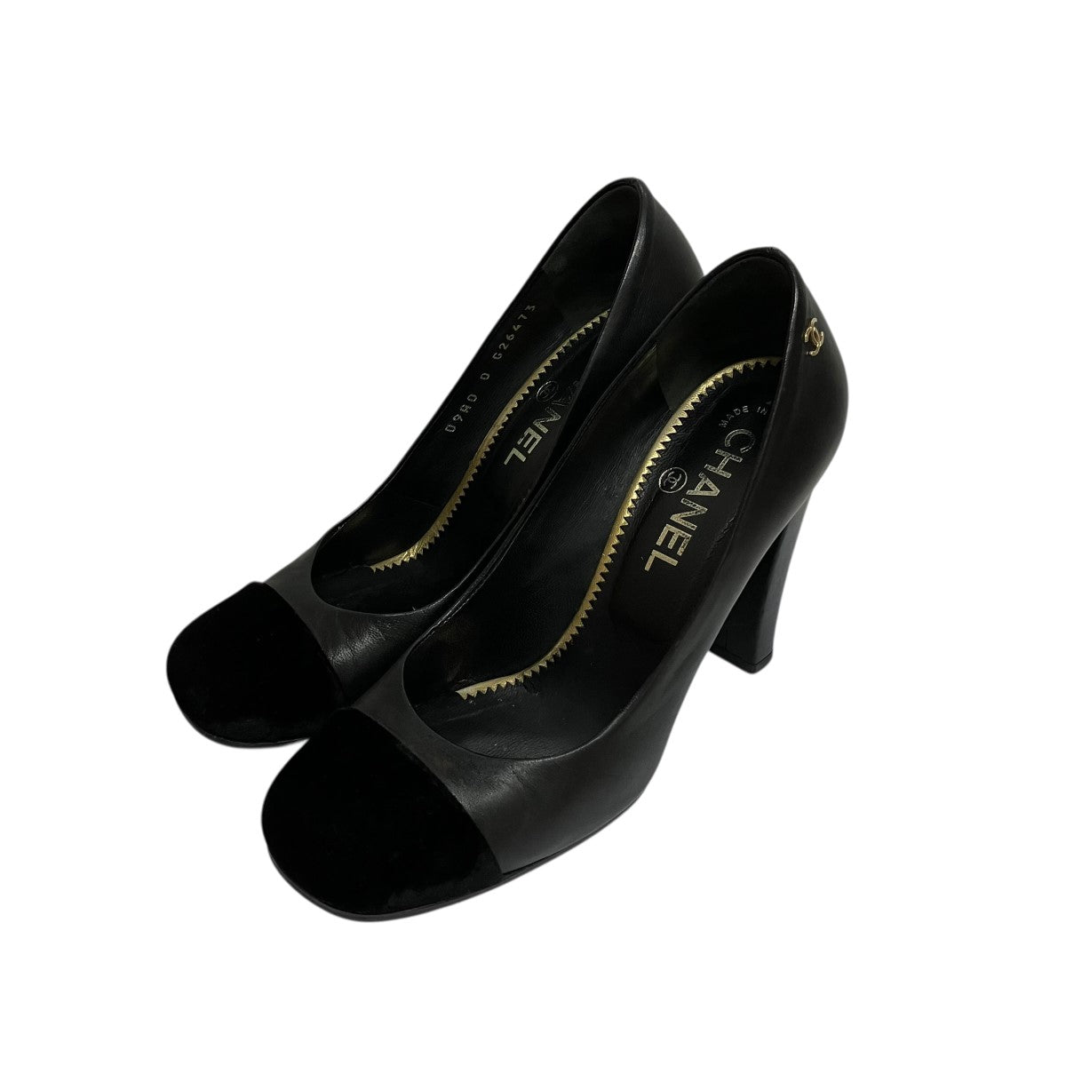 CHANEL(シャネル) ベロアトゥレザーヒールパンプスG26473 G26473 CHANEL(シャネル) ベロアトゥレザーヒールパンプスG26473 G26473