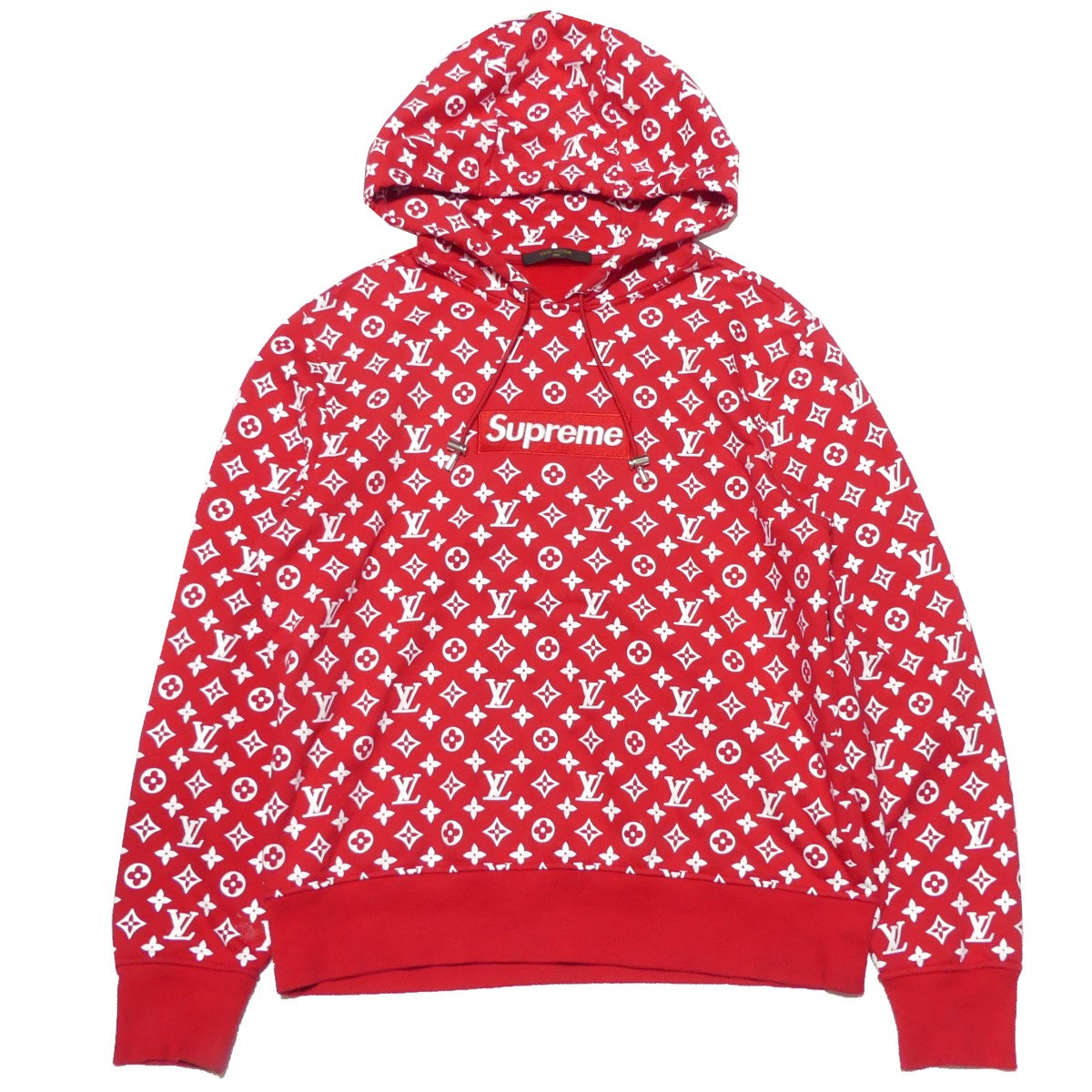 LOUIS VUITTON × SUPREME 17AW モノグラム ボックスロゴ プルオーバー パーカー HDY91WJIU レッド×ホワイト  サイズ M｜【公式】カインドオルオンライン ブランド古着・中古通販【kindal】